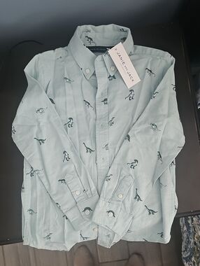 Janie and Jack Light Green Dino Print Button-Down Shirt